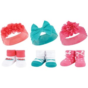 Hudson Baby Infant Girls Headband and Socks Giftset, Teal Coral, One Size - 1 of 4