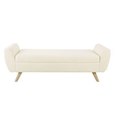 Modern Faux Shearling Storage Bench With Wood Legs Cream - Homepop 