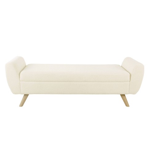 Modern Sherpa Storage Bench With Wood Legs Cream Homepop Target