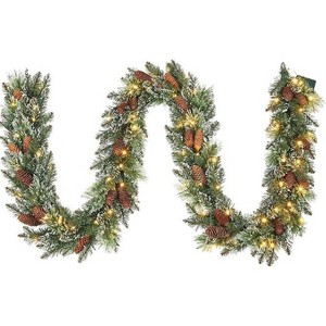 Christmas Garland with Lights&Christmas Wreaths for Front Door Set,Christmas Decoration with Pine Cones - 1 of 4