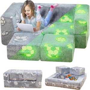 Hooseng Glow in The Dark Kids Modular Sofa, 3-in-1 Convertible Toddler Play Couch with Memory Foam & Floor Cushion for Playroom & Bedroom - 1 of 4