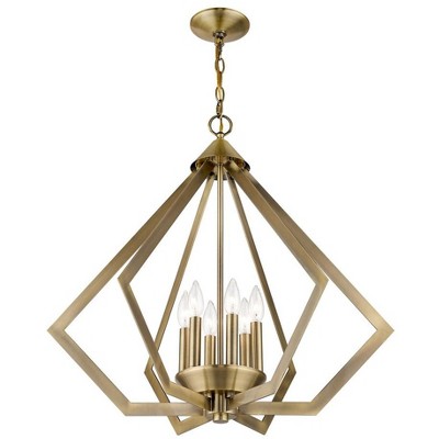 Antique Brass Triangular 6-Light Industrial Chandelier