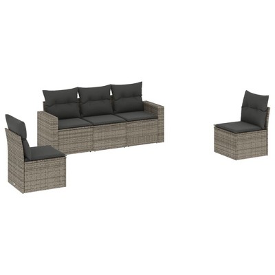 vidaXL 5 Piece Patio Sofa Set with Cushions Gray Poly Rattan - Without Table