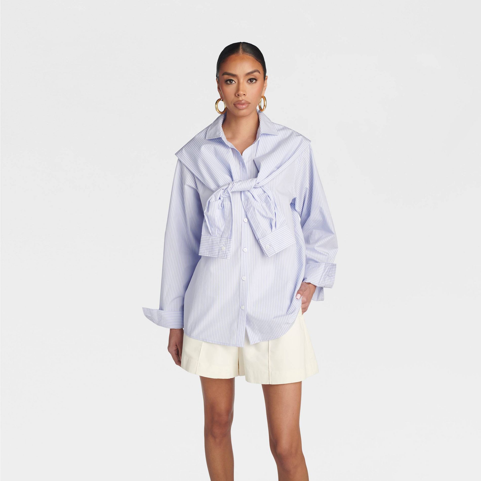KBB by KAHLANA Women's 'The Double Layer Button-Down Shirt' - Lavender Striped