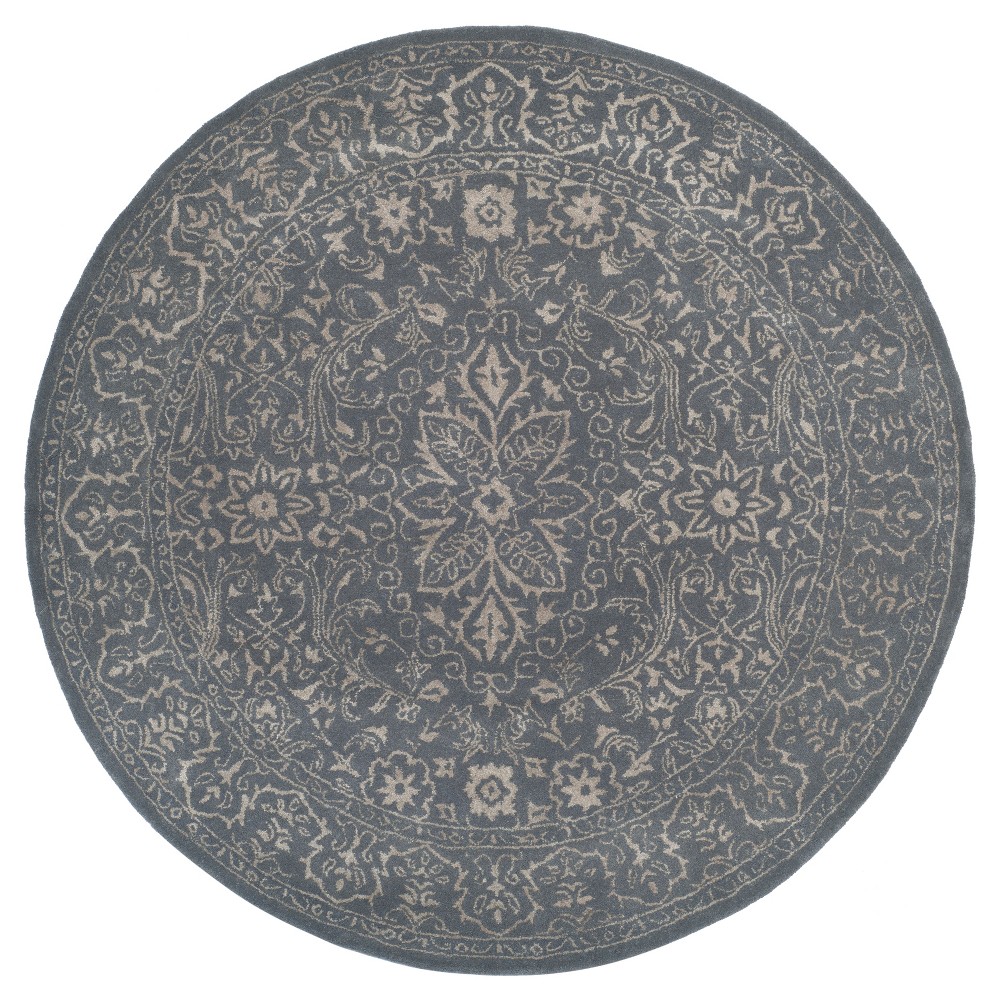 Steel/Blue Botanical Tufted Round Area Rug - (6' Round) - Safavieh