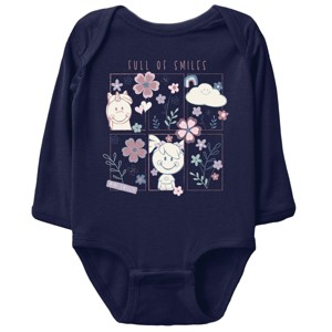 The Juniper Shop Mini Smiley Full of Smiles Outline Long Sleeve Bodysuit - NB - Navy - 1 of 4