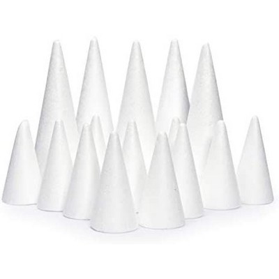 Bright Creations 18 Pack White Craft Foam Cones for Art and Crafts Supplies, 2 Sizes