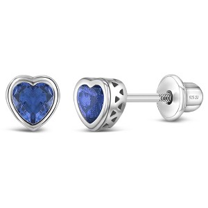 Girl's CZ Birthstone Heart Screw Back Sterling Silver Earrings - In Season Jewelry - 1 of 4