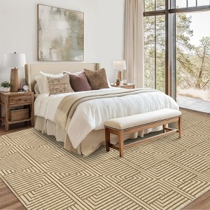 Washable Area Rug Soft Rugs for Living Room Modern Striped Non Slip Rug Geometric Checkered Foldable Print Mat - 1 of 4