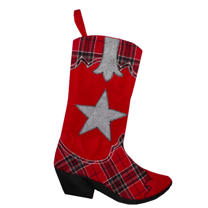Northlight 18.5" Country Rustic Red and Black Plaid Cowboy Boot Christmas Stocking, 1 of 5