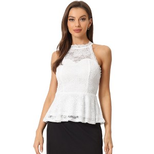 Allegra K Women's Floral Elegant Sweetheart Neck Sleeveless Blouses - 1 of 4