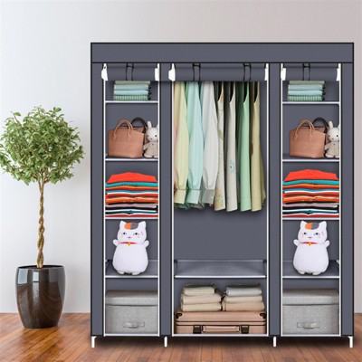 DOMETOUR 69" Portable Clothes Closet Wardrobe Storage Organizer with Non-Woven Fabric Quick and Easy to Assemble Extra Strong and Durable Gray