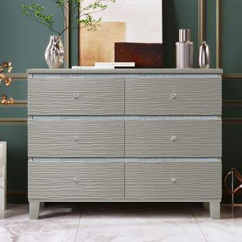 Cassio 47.3"W x 15.4"D x 35.6”H Horizontal Dressers 6 Drawers Metal Slides Crystal Handle With Rubber Wood Legs Accent Cabinet-Maison Boucle