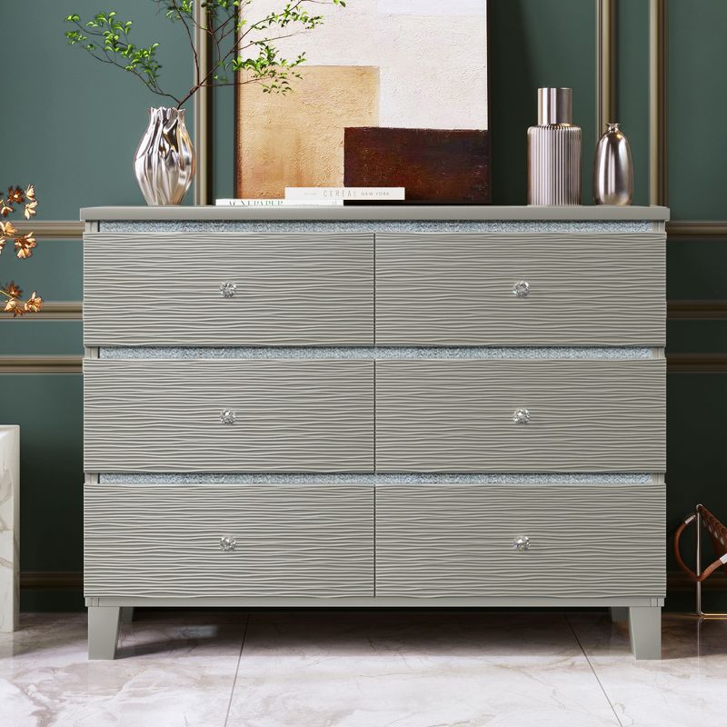 Cassio 47.3"W x 15.4"D x 35.6”H Horizontal Dressers 6 Drawers Metal Slides Crystal Handle With Rubber Wood Legs Accent Cabinet-Maison Boucle, 1 of 8