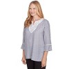 Alfred Dunner Womens Embroidered Split Neck Striped Top - 3 of 4