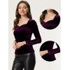 Allegra K Women's Velvet Sweetheart Neck Elegant Long Sleeves Blouses - 2 of 4