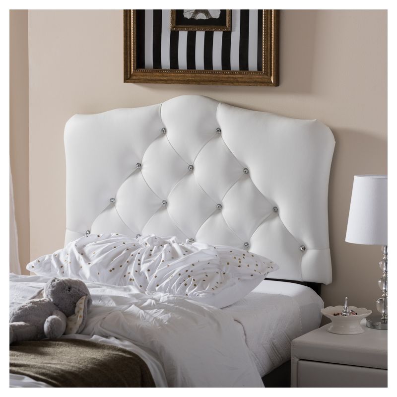 Twin Myra Modern And Contemporary Faux Leather Upholstered Button Tufted Scalloped Headboard White - Baxton Studio, 5 of 6