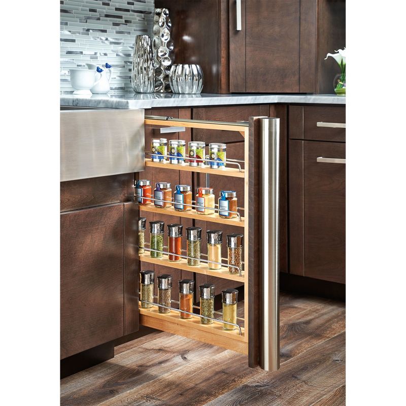 Rev-A-Shelf Kitchen Cabinet Base Filler Soft Close Pullout Organizer Spice Storage Rack with 3 Adjustable Shelves, Maple, 2 of 7