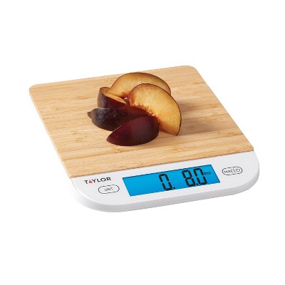 Taylor Digital Bamboo Kitchen Scale with Blue Backlight Display