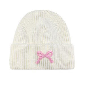 Anna-Kaci Women's Ribbed Knit Beanie Hat with Folded Cuff and Embroidered Bow Detail for Everyday Looks - 1 of 3
