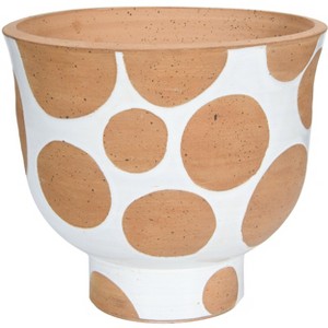 Storied Home Round Terra-cotta Pot with Dots and Glazed Finish, White and Natural - 1 of 4