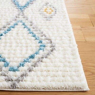 Ivory and Gray Synthetic Square Moroccan Area Rug