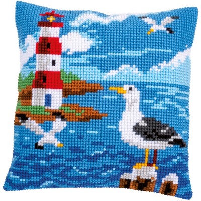 Vervaco Counted Cross Stitch Cushion Kit 16"X16"-Lighthouse and Seagulls