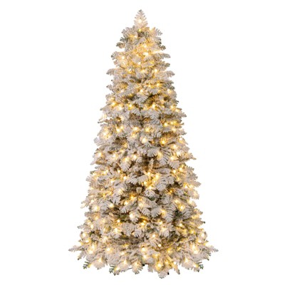 Costway 6/7 FT Artificial Snow-flocked Christmas Tree with 130 Balls, Lights, 616 Branch Tips