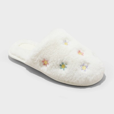 Kids' Pippa Embroidered Flower Slippers - Cat & Jack™ Cream
