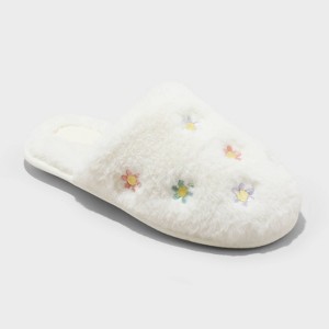 Kids' Pippa Embroidered Flower Slippers - Cat & Jack™ Cream - 1 of 4