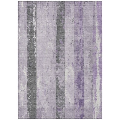 HomeRoots 9' X 12' Lavender And Charcoal Striped Washable Indoor Outdoor Area Rug