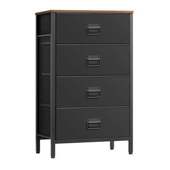 SONGMICS Dresser for Bedroom, Storage Organizer Unit with 4 Fabric, Chest, Steel Frame, Rustic Brown and Black