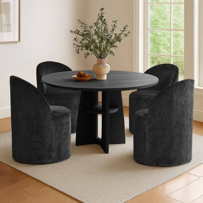 Modern Upholstered Dining Chair Set of 4 Chenille Dining Chair with Wheels Round Dining Room Chair for Kitchen,Indoor Furniture—Tanpinhause