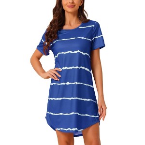 cheibear Women's Round Neck Curve Hem Short Sleeve Sleepshirt Nightgown - 1 of 4