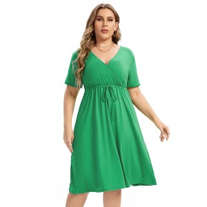 Women's Plus Size Dress Knee Length Wrap Min DressWomenyellow-cs X-Large - 1 of 1