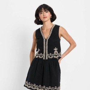 Women's Embroidered Linen Vest - Future Collective Black - 1 of 3
