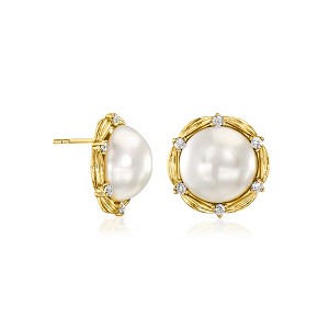 Ross-Simons 14kt Yellow Gold-Plated Earrings With .30 ct. t.w. Czs and Simulated Pearls - 1 of 3
