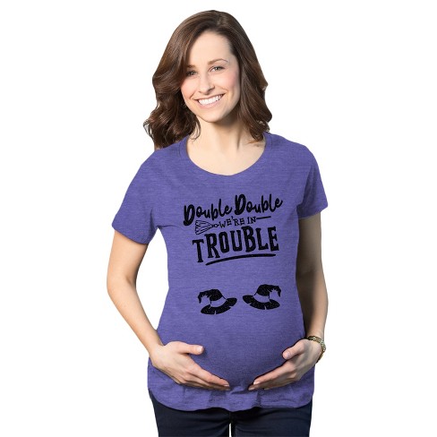 Maternity Double Double Were In Trouble Tshirt Funny Halloween Twins Tee - Crazy Dog Maternity T Shirt - image 1 of 4