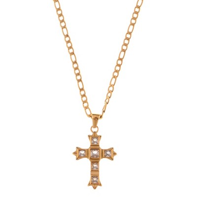 Anna-Kaci Gold Tone Cross Pendant Necklace with Green Gemstone Accents