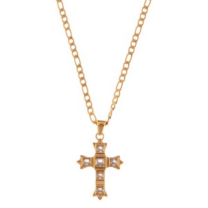 Anna-Kaci Gold Tone Cross Pendant Necklace with Green Gemstone Accents - 1 of 4
