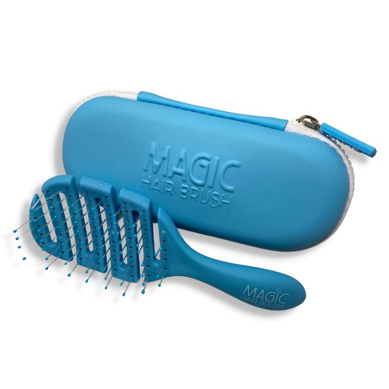 Magic Hair Brush Mini Blue, Professional Flexible Vented Hairbrush For Detangling w/ Case - Blue, 1 of 6