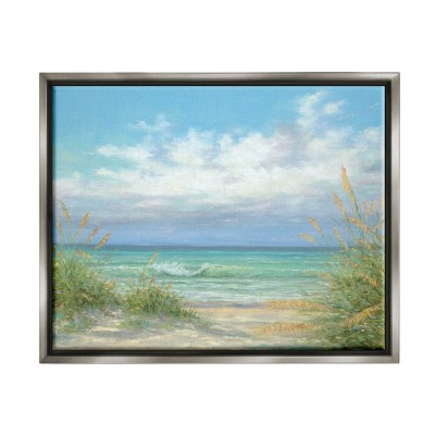 Stupell Industries Sea Shoreline Horizon Scenery Framed Floater Canvas Wall Art