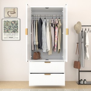 Buenhomino Wardrobe Closet with Drawers and Hanging Rod, 70" Wooden Wardrobe Closet with 2 Doors, Armoire Clothing Storage Cabinets for Bedroom - 1 of 4
