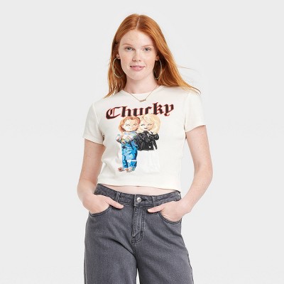 Women's Halloween Chucky Short Sleeve Graphic Baby T-Shirt - Ivory
