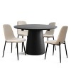 Extendable Dining Table Set for 4, Modern Black Pedestal Table with Upholstered Metal Leg Chairs for Kitchen or Dining Room-Tanpinhause - 4 of 4