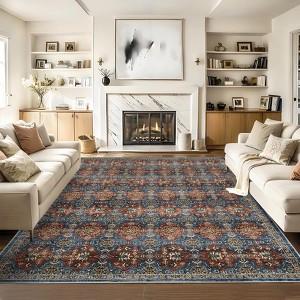 Area Rugs Vintage Printed Low Pile Floor Carpet with Non-Slip Backing Stain-Resistant Oriental Rugs Washable Farmhouse Rugs for Bedroom - 1 of 4