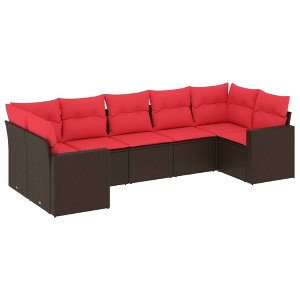 vidaXL 7 Piece Patio Sofa Set with Cushions - Brown and Red - 1 of 4