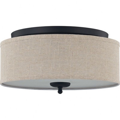 Blanche 16" Matte Black Flush Mount with Beige Linen Shade
