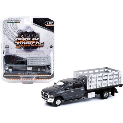 2018 Ram 3500 Dually Stake Truck Granite Crystal Gray Metallic Clearcoat "Dually Drivers" 1/64 Diecast Model Car by Greenlight