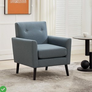 Modern Fabric Accent Chair Modern Wingback Living Room Chair Comfy Armchair Single Sofa Chair w/ Wood Legs - 1 of 4